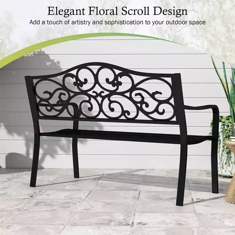 Banc de jardin Costway 50" avec dossier ergonomique et accoudoirs, motifs floraux incurvés