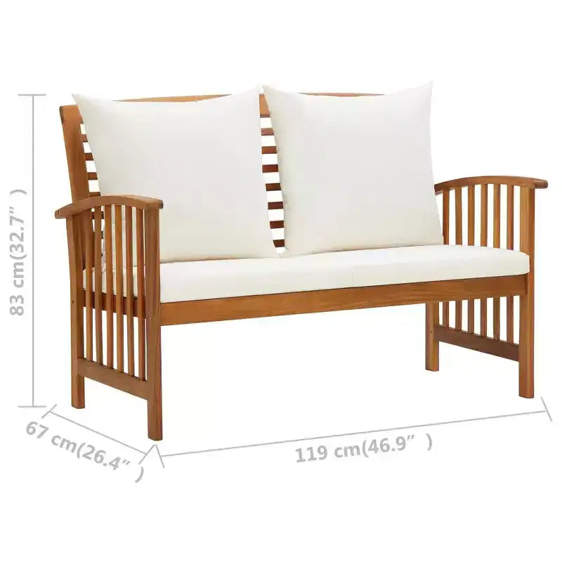 Banc de jardin vidaXL avec coussins 119 cm Bois d'acacia massif