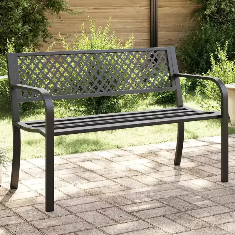 vidaXL Banc de jardin 46,9 po en acier noir thermolaqué – Siège extérieur avec accoudoirs, assemblage facile pour jardin/patio