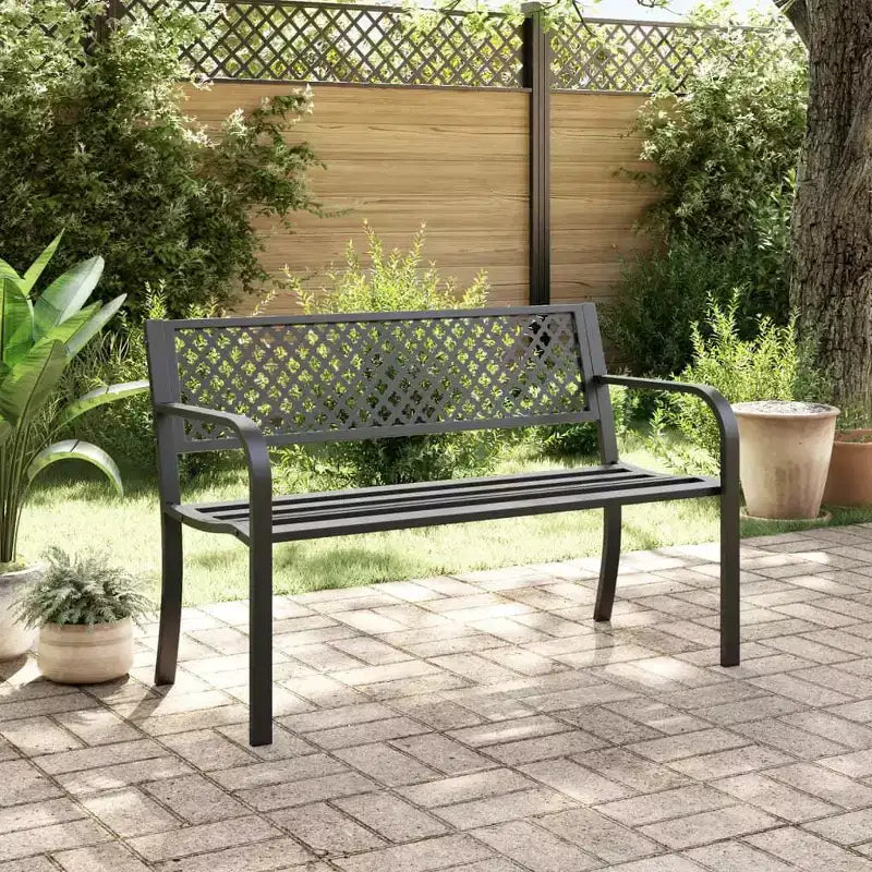 vidaXL Banc de jardin 46,9 po en acier noir thermolaqué – Siège extérieur avec accoudoirs, assemblage facile pour jardin/patio