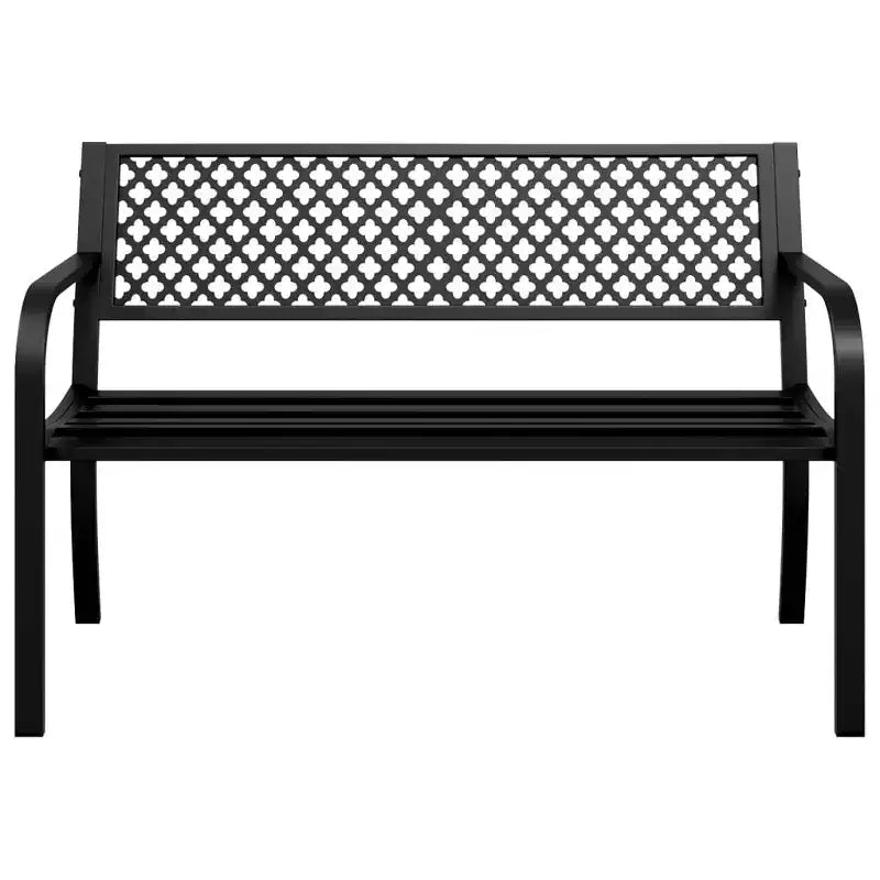 vidaXL Banc de jardin 46,9 po en acier noir thermolaqué – Siège extérieur avec accoudoirs, assemblage facile pour jardin/patio