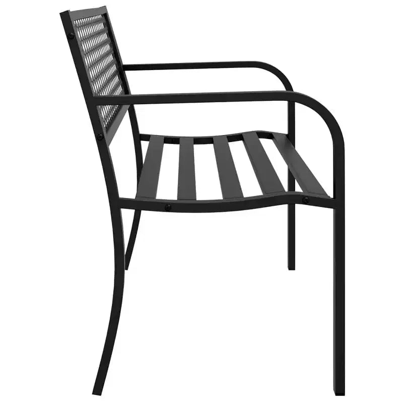 vidaXL Banc de jardin 46,9 po en acier noir thermolaqué – Siège extérieur avec accoudoirs, assemblage facile pour jardin/patio
