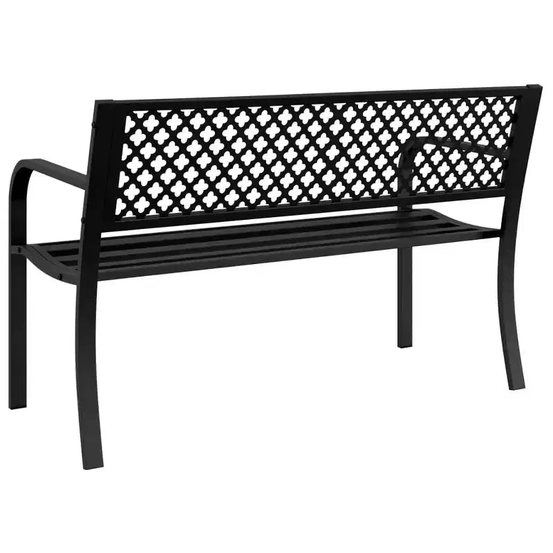 vidaXL Banc de jardin 46,9 po en acier noir thermolaqué – Siège extérieur avec accoudoirs, assemblage facile pour jardin/patio