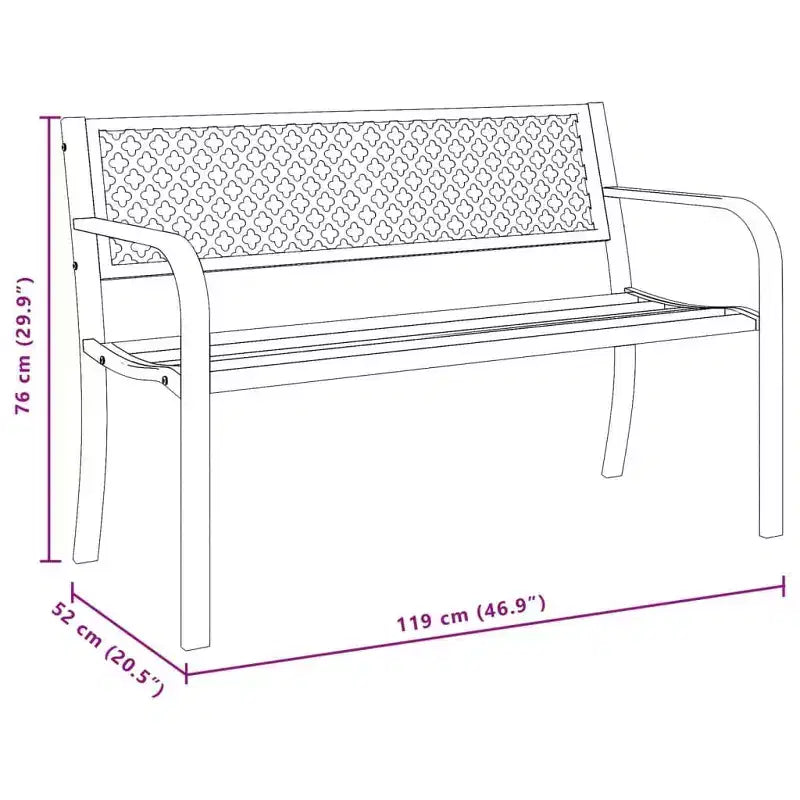 vidaXL Banc de jardin 46,9 po en acier noir thermolaqué – Siège extérieur avec accoudoirs, assemblage facile pour jardin/patio