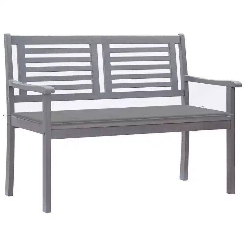 vidaXL Banc de jardin à deux places en bois d'eucalyptus avec coussin gris - Sièges d'extérieur pour jardin, terrasse, balcon - Ergonomique 120 x 60 x 89 cm