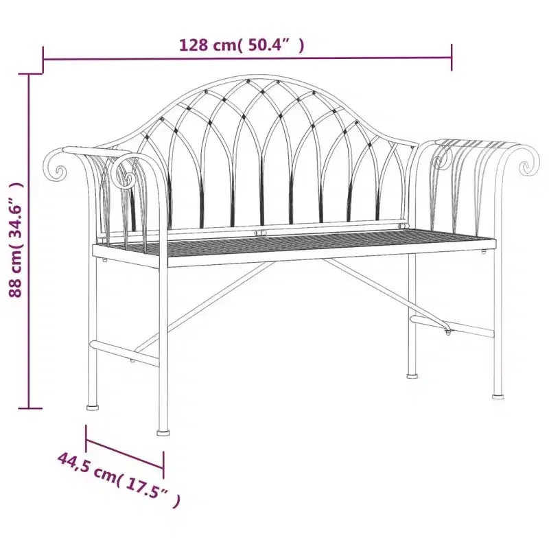 vidaXL - Banc de jardin 2 places 128 cm - Jardin/Balcon - Cadre en acier noir - Dossier/accoudoirs confortables