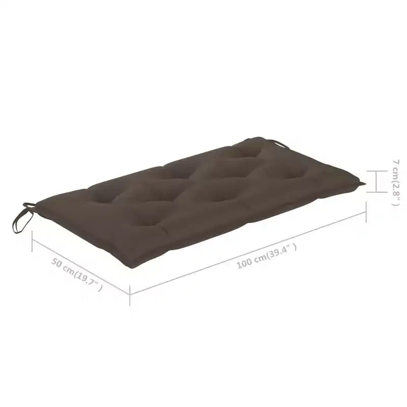 vidaXL Banc de jardin en teck massif avec coussin taupe – 112 cm, mobilier d'extérieur résistant aux intempéries et finition lisse et finement poncée