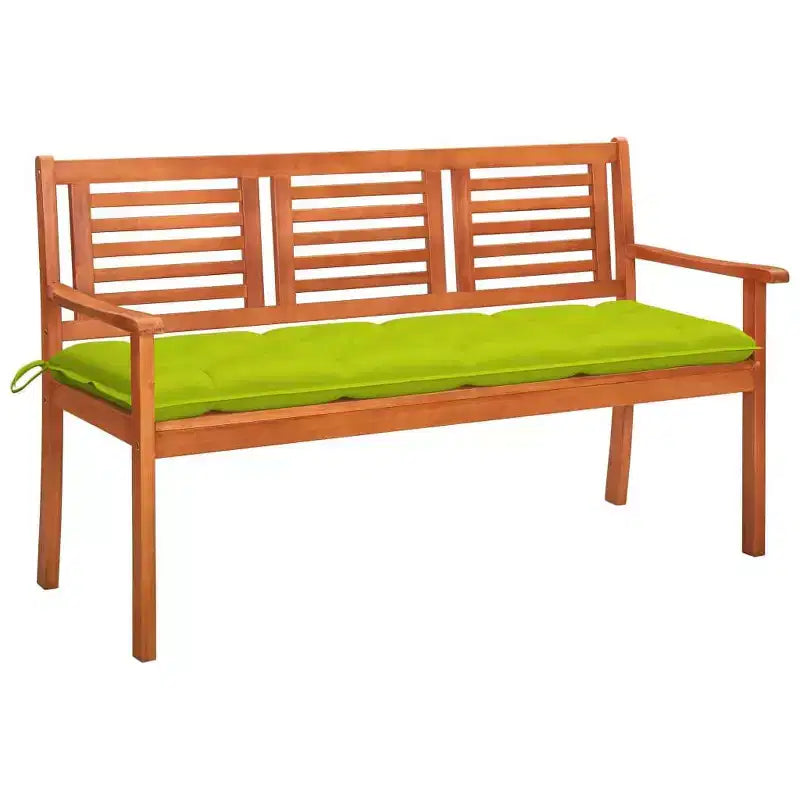 vidaXL Banc de jardin 3 places en bois d'eucalyptus massif avec coussin vert vif - Mobilier d'extérieur ergonomique pour jardins, terrasses