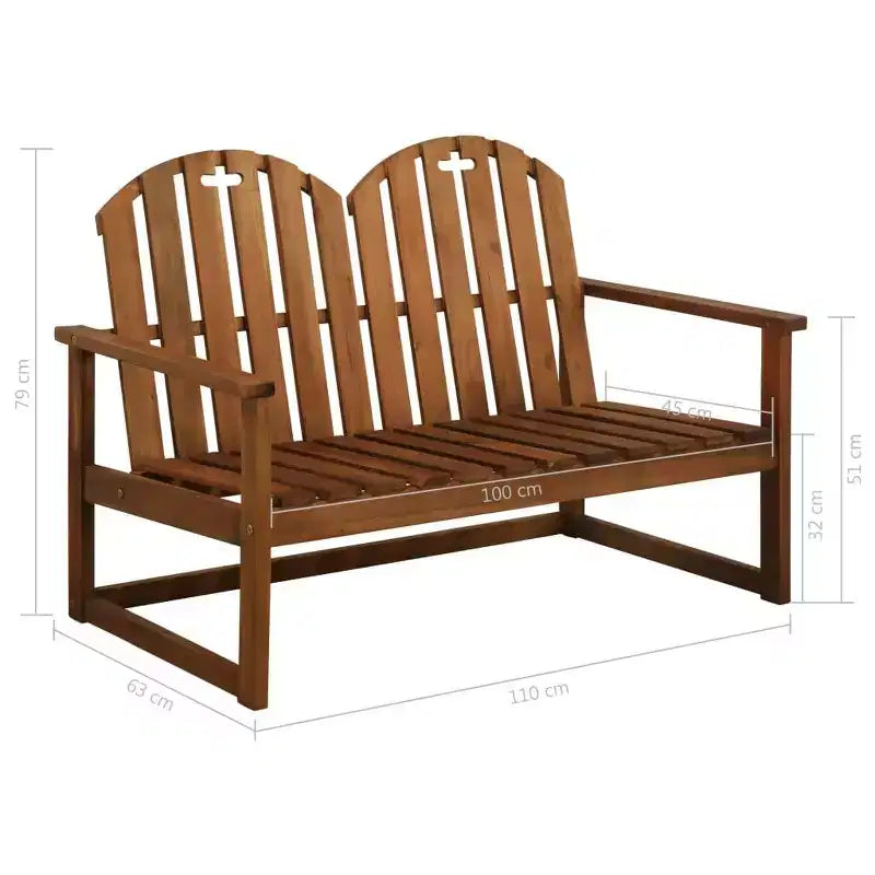 vidaXL Banc de jardin en bois, 110 cm, Bois d'acacia massif, Banc deux places d'extérieur avec accoudoirs et dossier, Marron