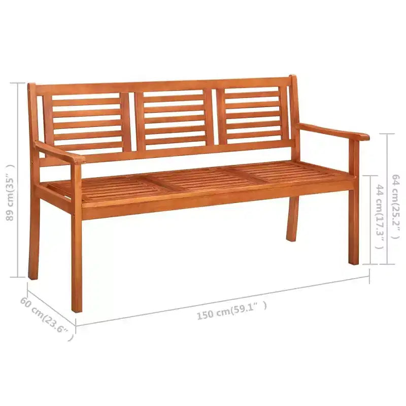 vidaXL Banc de jardin 3 places - Eucalyptus massif avec coussin - Design ergonomique - Finition huilée facile à nettoyer - Coussin vert - 150 cm de large