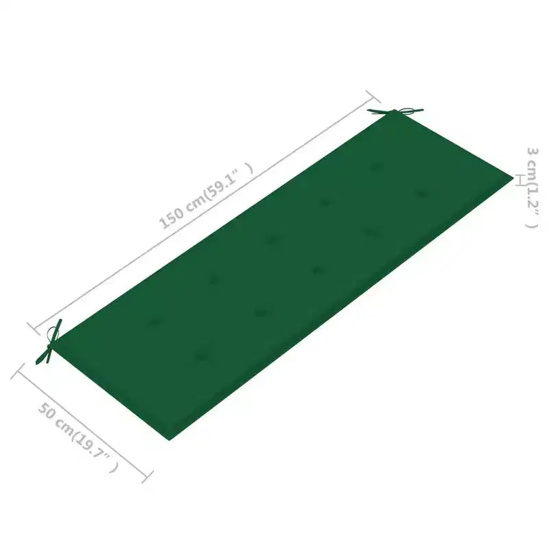 vidaXL Banc de jardin 3 places - Eucalyptus massif avec coussin - Design ergonomique - Finition huilée facile à nettoyer - Coussin vert - 150 cm de large