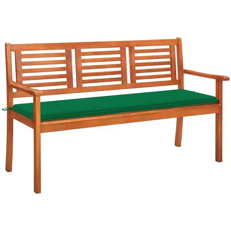 vidaXL Banc de jardin 3 places - Eucalyptus massif avec coussin - Design ergonomique - Finition huilée facile à nettoyer - Coussin vert - 150 cm de large