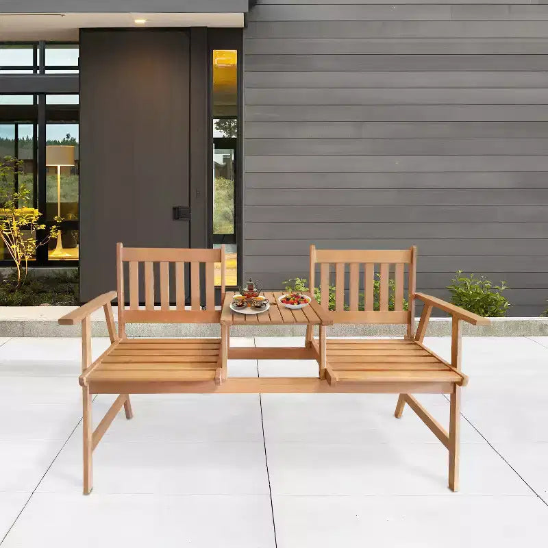 Banc de jardin BestMassage, banc de patio extérieur, banc de parc en bois d'acacia avec table, Nature