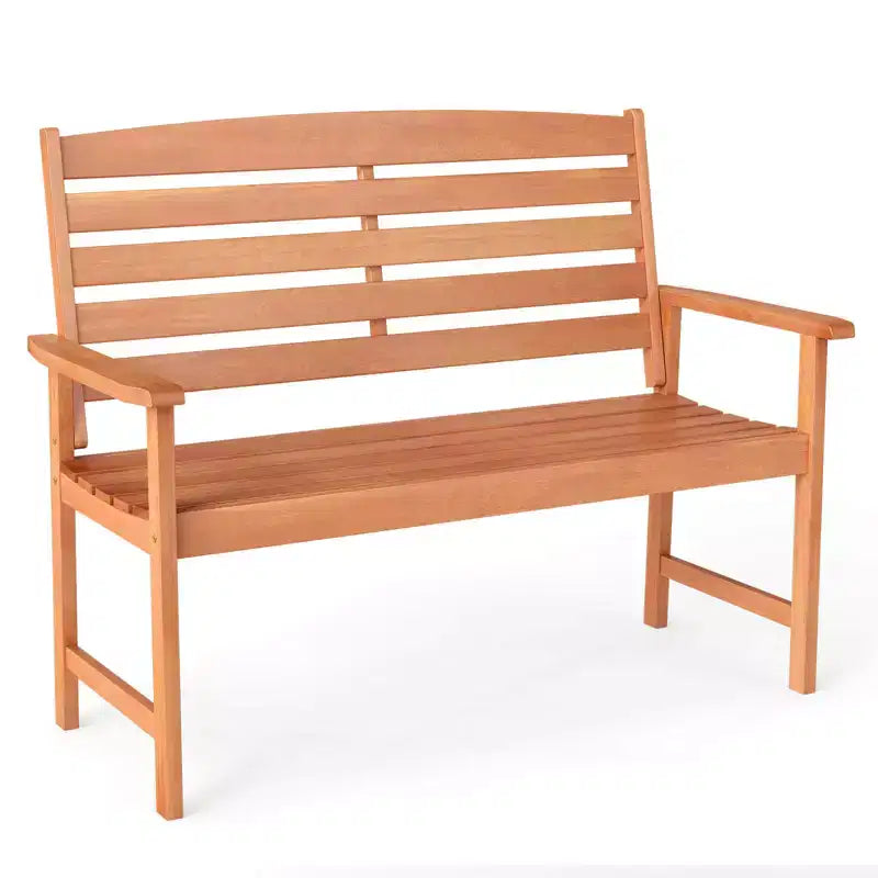 Banc de jardin en bois Costway, causeuse de terrasse 2 places avec dossier à lattes, naturel
