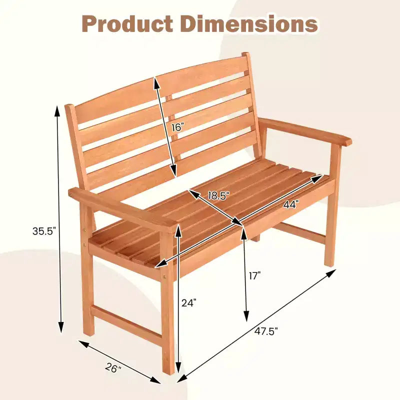 Banc de jardin en bois Costway, causeuse de terrasse 2 places avec dossier à lattes, naturel