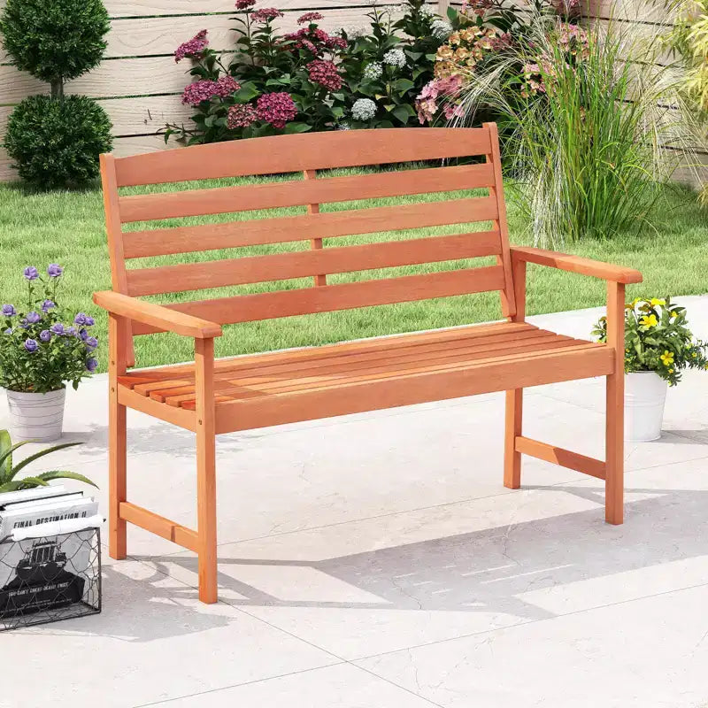 Banc de jardin en bois Costway, causeuse de terrasse 2 places avec dossier à lattes, naturel