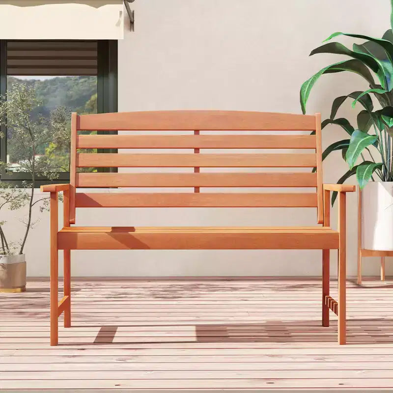 Banc de jardin en bois Costway, causeuse de terrasse 2 places avec dossier à lattes, naturel