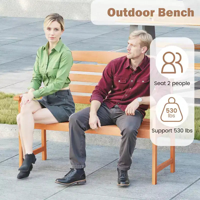 Banc de jardin en bois Costway, causeuse de terrasse 2 places avec dossier à lattes, naturel