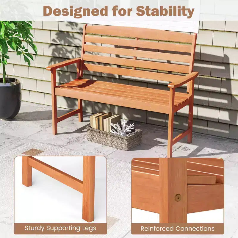 Banc de jardin en bois Costway, causeuse de terrasse 2 places avec dossier à lattes, naturel