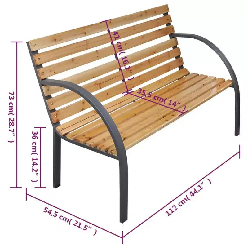 vidaXL Banc de jardin en sapin massif 112 cm - Style industriel - Assise extérieure durable, confortable et sûre - Parfait pour le jardin/la terrasse/la pelouse
