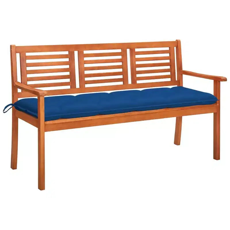 vidaXL Banc de jardin à 3 places avec coussin, en eucalyptus durable, design ergonomique confortable, avec coussin bleu roi