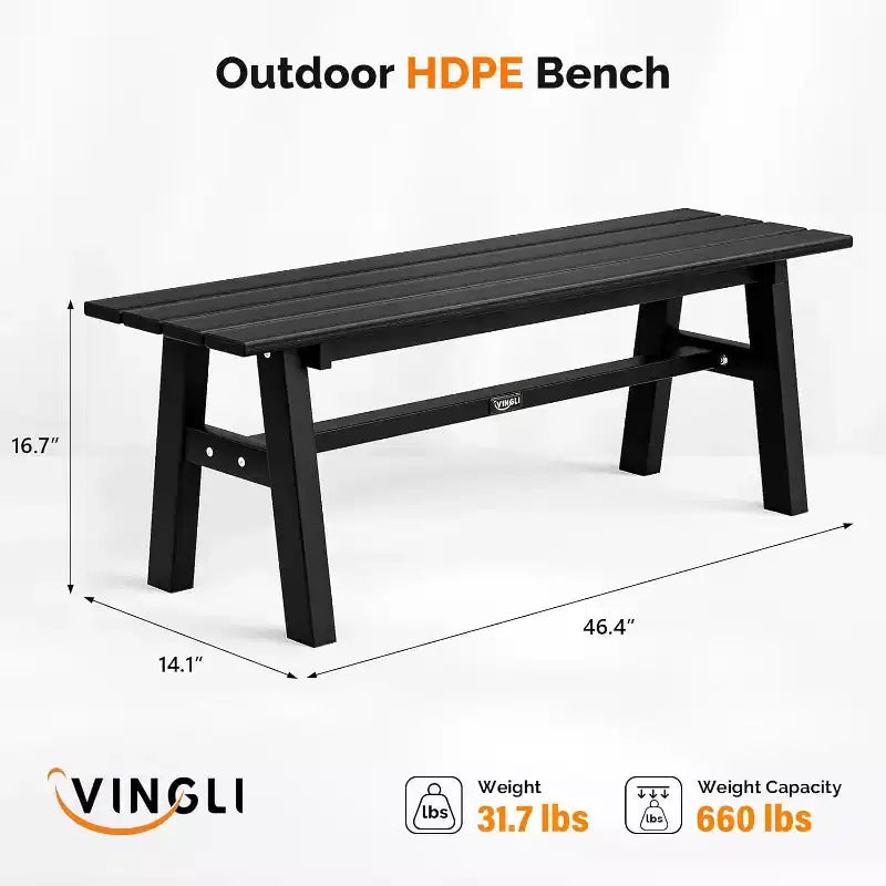 VINGLI Banc d'extérieur 47, Banc de porche résistant aux intempéries avec pieds en métal, Banc de patio sans dossier en bois composite capacité 660 LBS