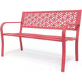 VINGLI 50 Outdoor Bench Metal with Floral Back, Garden Bench Front Porch Bench for Yard Patio Entryway Park Outside, 800lb Capacity - Pink