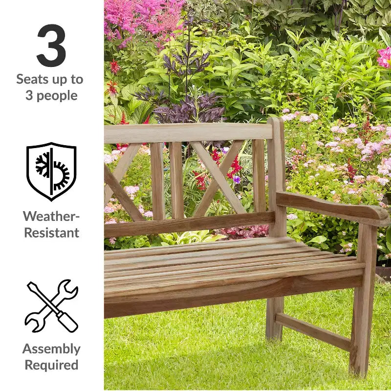 Banc de jardin d'extérieur en teck avec dossier croisé Sunnydaze pour 2 personnes