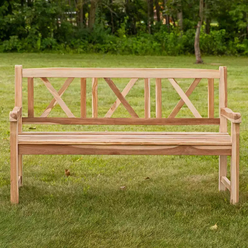 Banc de jardin d'extérieur en teck avec dossier croisé Sunnydaze pour 2 personnes