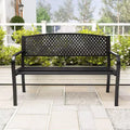 Costway 50 Inches Garden Bench Outdoor Bench with Patterned Backrest and Curved Armrests