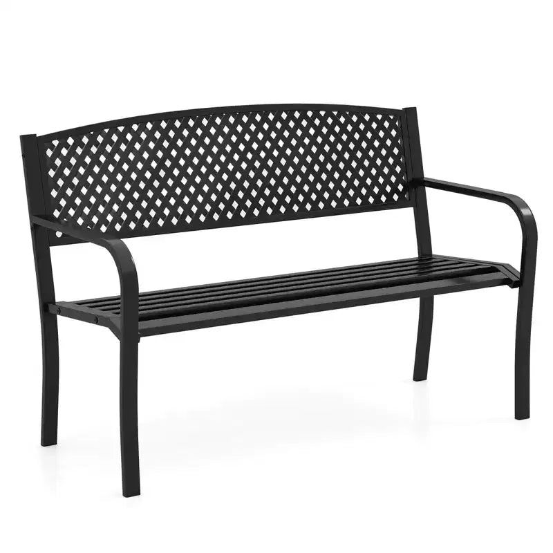 Costway Banc de jardin 50 pouces avec dossier à motifs et accoudoirs incurvés