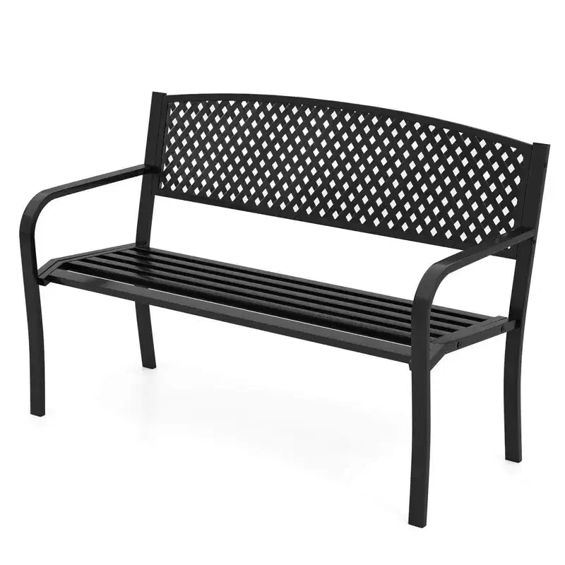 Costway Banc de jardin 50 pouces avec dossier à motifs et accoudoirs incurvés