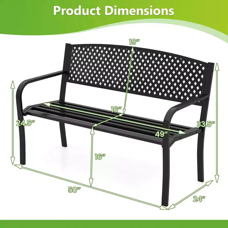 Costway Banc de jardin 50 pouces avec dossier à motifs et accoudoirs incurvés