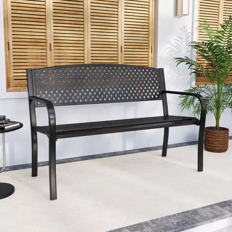 Costway Banc de jardin 50 pouces avec dossier à motifs et accoudoirs incurvés