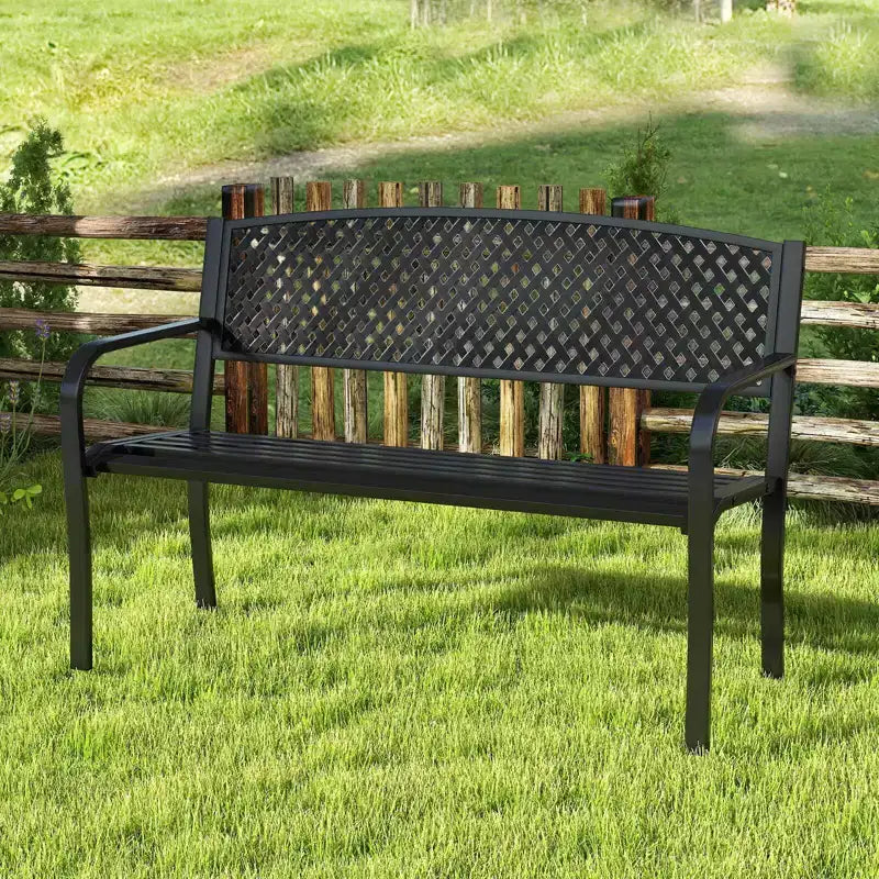 Costway Banc de jardin 50 pouces avec dossier à motifs et accoudoirs incurvés