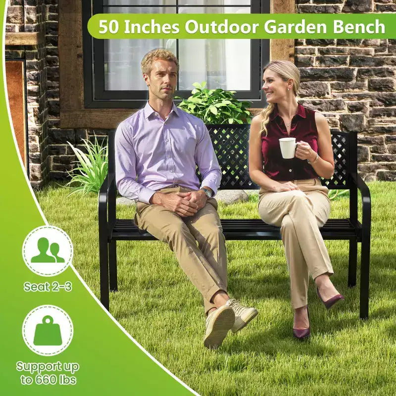 Costway Banc de jardin 50 pouces avec dossier à motifs et accoudoirs incurvés