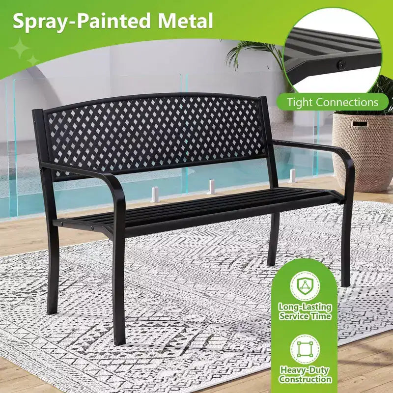 Costway Banc de jardin 50 pouces avec dossier à motifs et accoudoirs incurvés