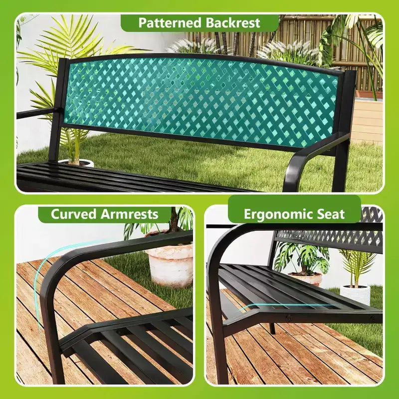 Costway Banc de jardin 50 pouces avec dossier à motifs et accoudoirs incurvés