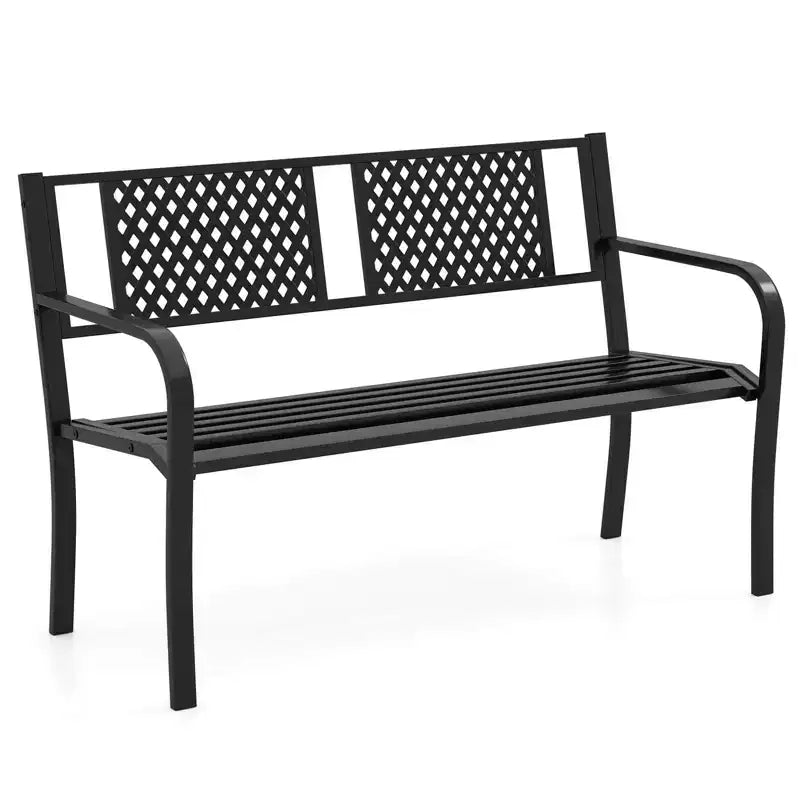 Banc d'extérieur Costway 50 pouces Banc de jardin avec dossier à motifs et accoudoirs incurvés