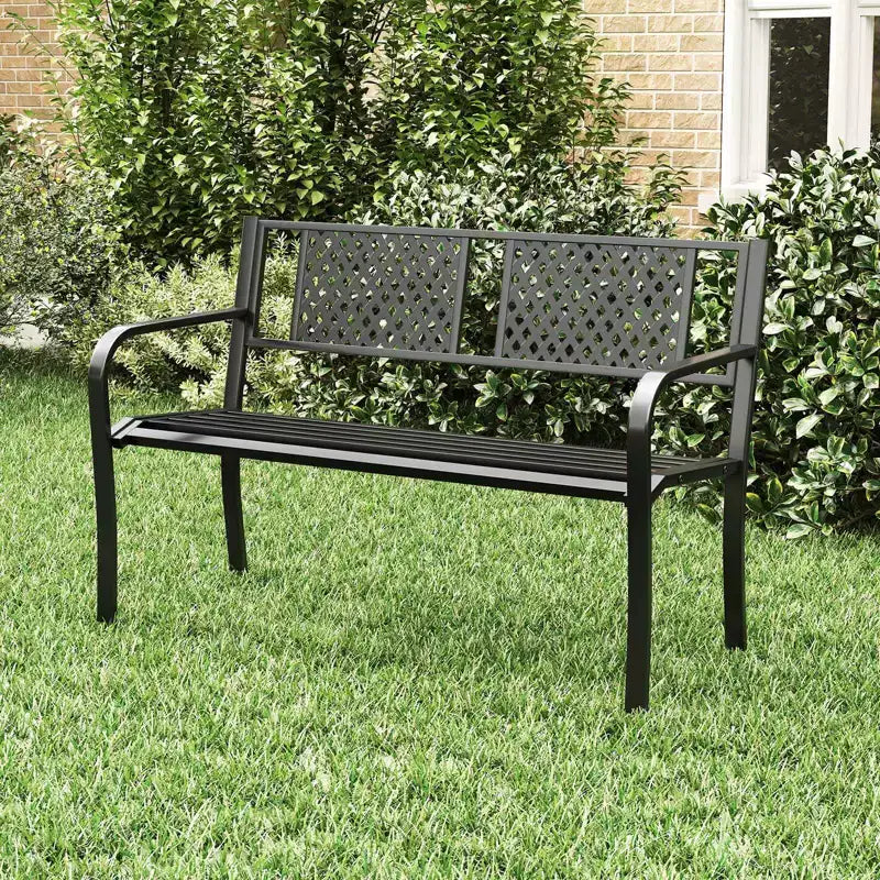 Banc d'extérieur Costway 50 pouces Banc de jardin avec dossier à motifs et accoudoirs incurvés
