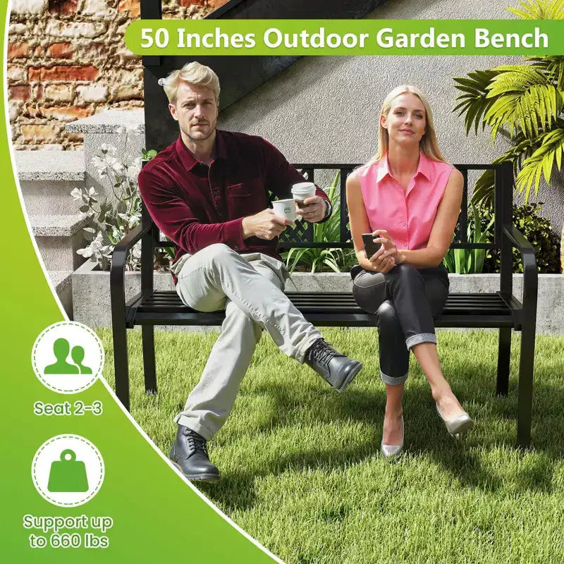 Banc d'extérieur Costway 50 pouces Banc de jardin avec dossier à motifs et accoudoirs incurvés