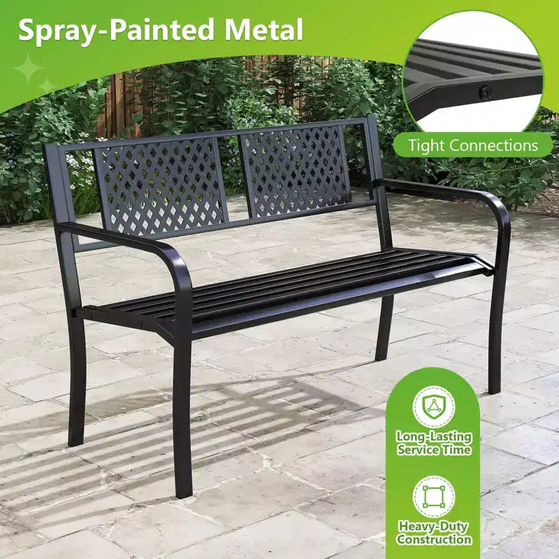 Banc d'extérieur Costway 50 pouces Banc de jardin avec dossier à motifs et accoudoirs incurvés