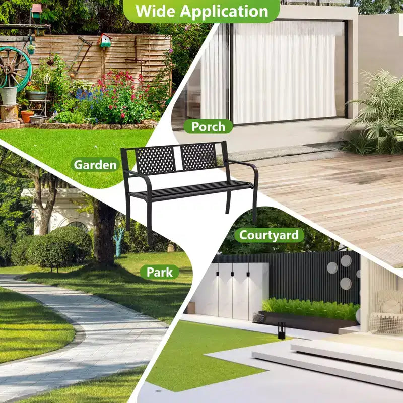 Banc d'extérieur Costway 50 pouces Banc de jardin avec dossier à motifs et accoudoirs incurvés