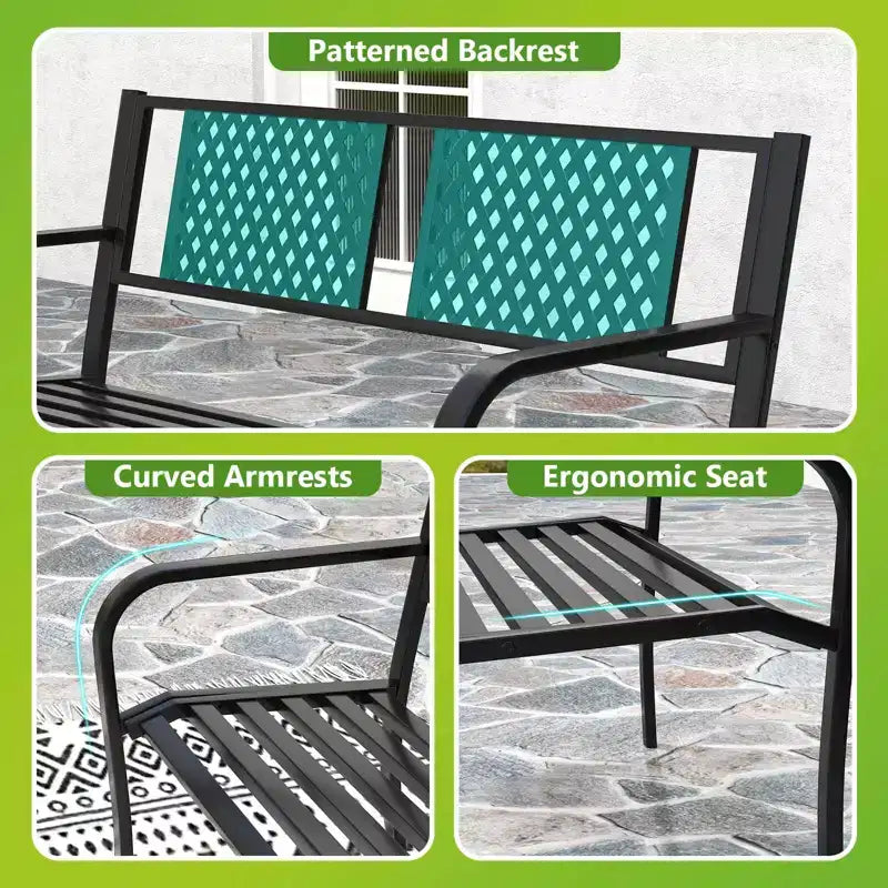 Banc d'extérieur Costway 50 pouces Banc de jardin avec dossier à motifs et accoudoirs incurvés