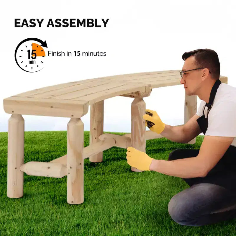 Banc d'extérieur courbé en sapin Karl Home | 142 cm | 2 places