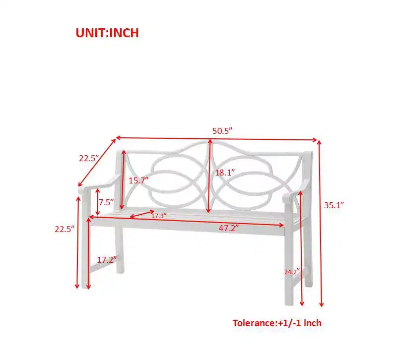 Banc de jardin extérieur, banquette de patio, banc de parc, fauteuil avec cadre métallique durable, blanc - ModernLuxe