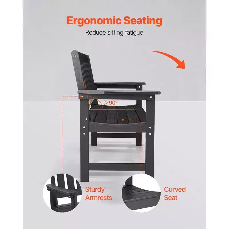Banc d'extérieur VEVOR, 128 cm, capacité de 362 kg pour 2 à 3 personnes, cadre en plastique résistant aux intempéries avec dossier et accoudoirs larges, noir