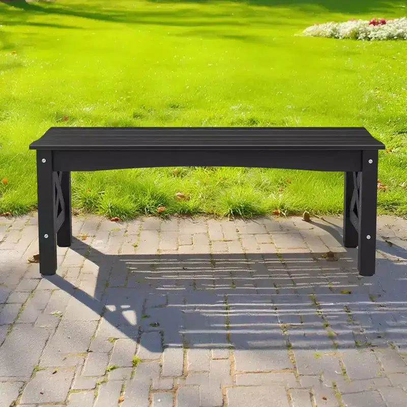 Banc d'extérieur VEVOR, 113 cm, capacité de charge de 272 kg, cadre en plastique résistant aux intempéries avec patins de nivellement réglables et pieds épais, noir
