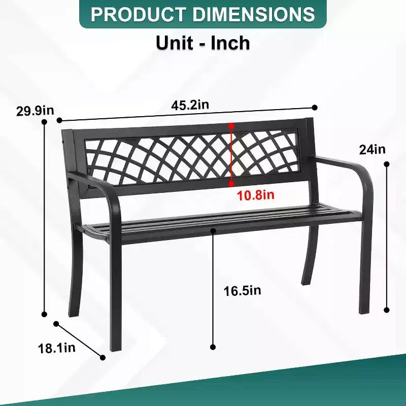 BestMassage Banc de jardin 45 pouces Banc d'extérieur avec dossier et accoudoirs confortables en plastique, noir