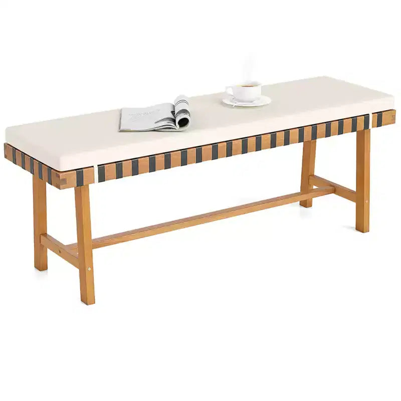 Banc d'extérieur Costway de 122 cm en bois d'acacia avec coussin d'assise rembourré épais, banc d'entrée